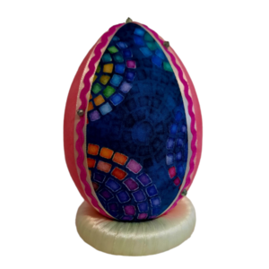 Χειροποίητο Πασχαλινό αυγό από βαμβακερό ύφασμα σε αποχρώσεις του μπλε και ροζ. Υψος 14 cm. - διακοσμητικά, πασχαλινά αυγά διακοσμητικά, πασχαλινά δώρα, διακοσμητικό πασχαλινό