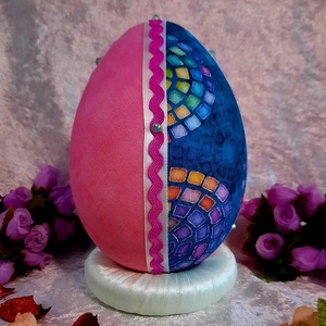 Χειροποίητο Πασχαλινό αυγό από βαμβακερό ύφασμα σε αποχρώσεις του μπλε και ροζ. Υψος 14 cm. - διακοσμητικά, πασχαλινά αυγά διακοσμητικά, πασχαλινά δώρα, διακοσμητικό πασχαλινό - 3