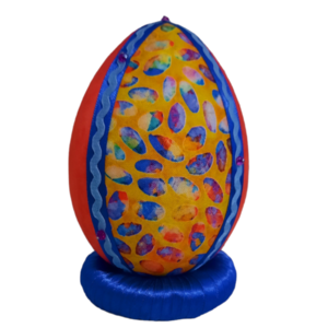 Χειροποίητο Πασχαλινό αυγό από βαμβακερό ύφασμα σε αποχρώσεις του κίτρινου, κοραλι και μπλε . Υψος 14 cm. - διακοσμητικά, πασχαλινά αυγά διακοσμητικά, πασχαλινά δώρα, διακοσμητικό πασχαλινό