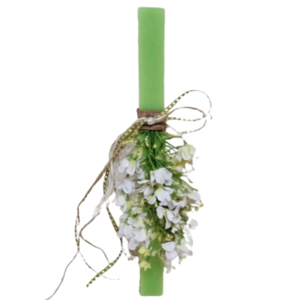 Λαμπάδα πλακέ αρωματική λαχανί με πασχαλιά σε λευκό χρώμα ( 32 χ 3 εκ. ) - κορίτσι, λουλούδια, λαμπάδες, για ενήλικες, για εφήβους - 3
