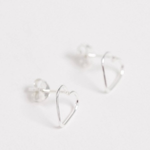 Ασημένια 925° σκουλαρίκια με περίγραμμα καρδιάς - ασήμι 925, καρδιά, καρφωτά, μικρά, φθηνά - 3