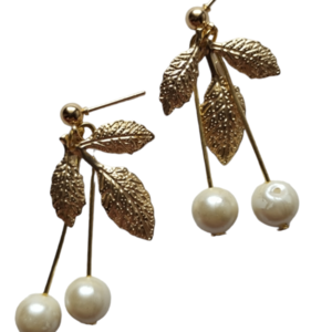"Golden Leaf Earrings" κρεμαστά σκουλαρίκια - ασήμι, μικρά, κρεμαστά, πέρλες, γάντζος
