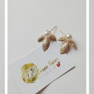 "Golden Leaf Studs" σκουλαρίκια καρφωτά - ασήμι, καρφωτά, μικρά, πέρλες, καρφάκι - 3