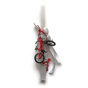 Λαμπάδα με Ποδήλατο 30 εκ Τετράγωνη, Αρωματικές Χειροποίητες Γκρι - αγόρι, λαμπάδες, για παιδιά, για εφήβους, παιχνιδολαμπάδες - 3