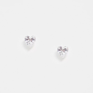 Ασημένια 925° σκουλαρίκια με διαφανή πετρούλα σε σχήμα καρδιάς - στρας, ασήμι 925, καρδιά, μικρά, φθηνά