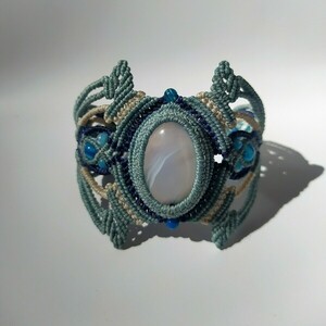 Light Blue Bracelet - ημιπολύτιμες πέτρες, μακραμέ, boho, χεριού, αυξομειούμενα