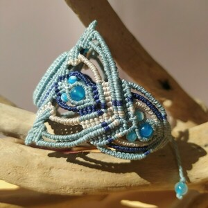 Light Blue Bracelet - ημιπολύτιμες πέτρες, μακραμέ, boho, χεριού, αυξομειούμενα - 5