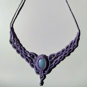 Purple Νymph Necklace - ημιπολύτιμες πέτρες, μακραμέ, κοντά, boho, αυξομειούμενα