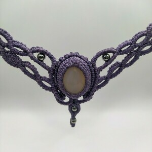 Purple Νymph Necklace - ημιπολύτιμες πέτρες, μακραμέ, κοντά, boho, αυξομειούμενα - 2