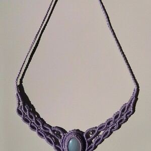 Purple Νymph Necklace - ημιπολύτιμες πέτρες, μακραμέ, κοντά, boho, αυξομειούμενα - 3