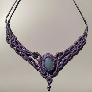 Purple Νymph Necklace - ημιπολύτιμες πέτρες, μακραμέ, κοντά, boho, αυξομειούμενα - 5