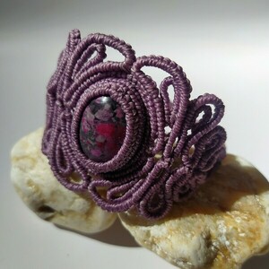 Violet Bracelet - ημιπολύτιμες πέτρες, μακραμέ, boho, χεριού, αυξομειούμενα - 4