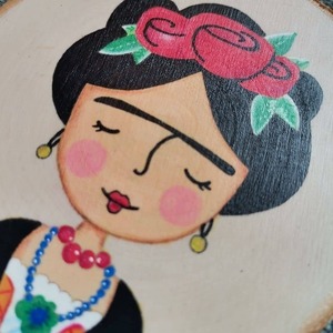 Χειροποίητη αρωματική λαμπάδα με ξύλινη ροδέλα με την Frida Kahlo - κορίτσι, λαμπάδες, για παιδιά, για ενήλικες, για εφήβους - 3
