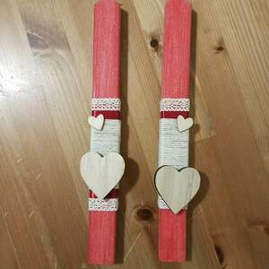 λαμπάδες για ζευγάρια 2 τμχ κόκκινες με καρδιές - καρδιά, λαμπάδες, σετ, ζευγάρια, αρωματικές λαμπάδες - 3