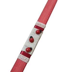 κόκκινη λαμπάδα με πασχαλίτσες 30 cm - λαμπάδες, πασχαλίτσα, για παιδιά, για ενήλικες, αρωματικές λαμπάδες - 2