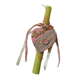 Πασχαλινή λαμπάδα στρογγυλή αρωματική με καρδιά - vintage, καρδιά, κορίτσι, λαμπάδες, για εφήβους