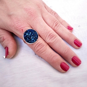 Δαχτυλίδι με μπλε ή μαυρες πέτρες γκλίττερ - ατσάλι, boho, αυξομειούμενα - 3