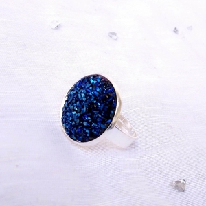 Δαχτυλίδι με μπλε ή μαυρες πέτρες γκλίττερ - ατσάλι, boho, αυξομειούμενα - 5