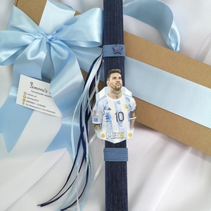 Αρωματική μπλε λαμπάδα με ξύλινη φιγούρα τον Λιονελ Μεσι Messi, 32 εκατοστά. - αγόρι, λαμπάδες, για παιδιά, για ενήλικες, για εφήβους - 3