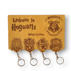 Κλειδοθήκη με puzzle μπρελόκ Hogwarts - Harry Potter Inspired - ξύλο, σπιτιού