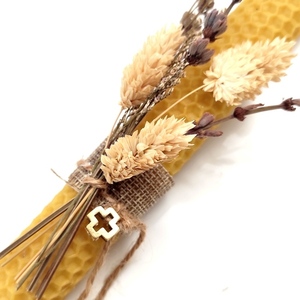 Χειροποίητη λαμπάδα μελισσοκέρι με αποξηραμένα άνθη - λαμπάδες - 2