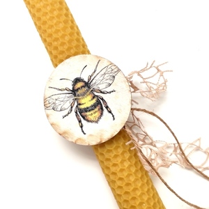 Πασχαλινή λαμπάδα μελισσοκέρι με ξύλινο διακοσμητικό μέλισσα - κορίτσι, λαμπάδες - 3