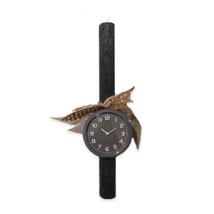Αρωματική Χειροποίητη Στρογγυλή Μαύρη Λαμπάδα με Ρολογάκι Μαγνήτης 30 εκ. - ρολόι, λαμπάδες, για ενήλικες, για εφήβους
