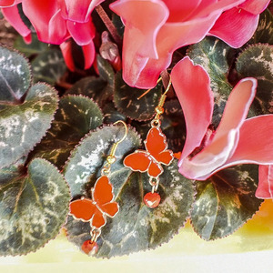 Σκουλαρίκια πεταλούδες σε τρία χρώματα - επιχρυσωμένα, πεταλούδα, μικρά, γάντζος, zamak - 5