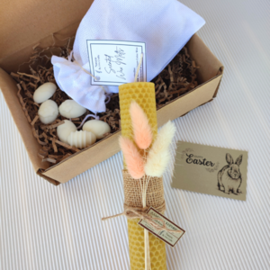 Πασχαλινό Gift Box με Λαμπάδα Κηρήθρας & Wax Melts - κορίτσι, λουλούδια, λαμπάδες, σετ, για ενήλικες - 3