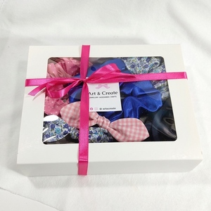Σετ δώρου αξεσουάρ για τα μαλλιά μπλε ροζ - ύφασμα, μοδάτο, σετ δώρου, λαστιχάκια μαλλιών - 4