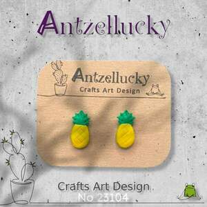 "Ananas Studs" I Χειροποίητα μοντέρνα καρφωτά σκουλαρίκια από πολυμερικό πηλό 1cm - χρώμα κίτρινο / πράσινο - πηλός, καρφωτά, μικρά, καρφάκι, φθηνά - 5