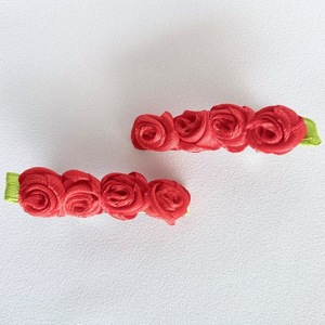 Σετ clips μαλλιών με κόκκινα λουλουδάκια σατέν - κορίτσι, λουλούδια, αξεσουάρ μαλλιών - 2