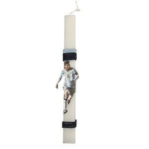 Λαμπάδα αρωματική σε λευκό χρώμα με ξύλινη φιγούρα Messi, 32 εκ. - αγόρι, λαμπάδες, για παιδιά, για ενήλικες, για εφήβους
