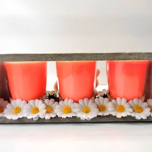 Πασχαλινή σύνθεση σε ξύλινη βάση 8εκ Χ20εκ με τρία κεριά σόγιας πορτοκαλί με άρωμα βανίλια και λαγουδάκια - σετ, διακοσμητικά, για ενήλικες, ζωάκια - 2