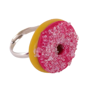 Σετ δαχτυλίδι και καρφωτά σκουλαρίκια donut με γλάσο φράουλα / μεσαία / ατσάλι / Twice Treasured - πηλός, cute, καρφωτά, γλυκά, σετ κοσμημάτων - 3