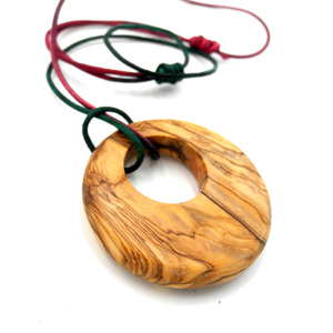 Γυναικείο κολιέ με μενταγιόν, μοναδικό, απο ξύλο ελιάς με κορδόνι δίχρωμο Gipsy Ø 4,5 εκ. - ξύλο, boho, μενταγιόν - 3