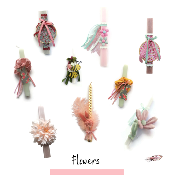 Λαμπάδα με Λουλούδια Μικρό Κρεμαστό Ξύλινο Διακοσμητικό Τελάρο Καδράκι Πλακέ Αρωματικές Χειροποίητες 30εκ - κορίτσι, λουλούδια, λαμπάδες, για παιδιά, για εφήβους - 4