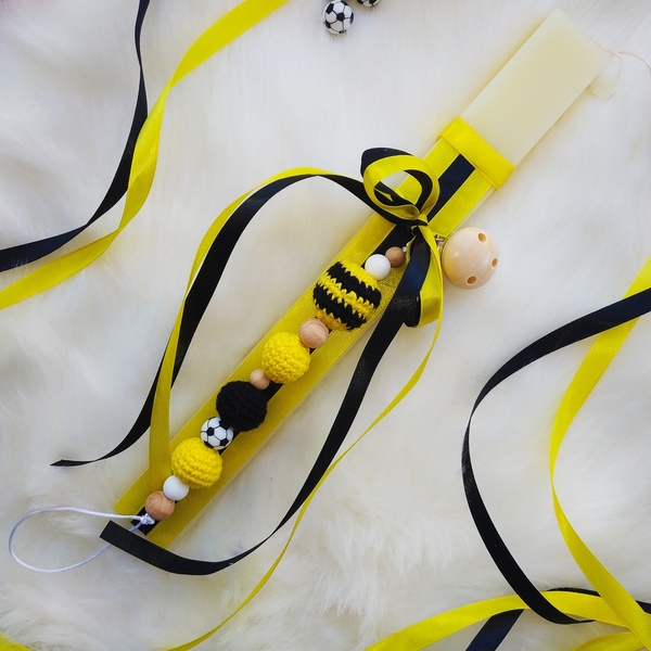 Κίτρινη λαμπάδα με κλιπ πιπίλας ΑΕΚ - αγόρι, λαμπάδες, για παιδιά, σπορ και ομάδες - 2