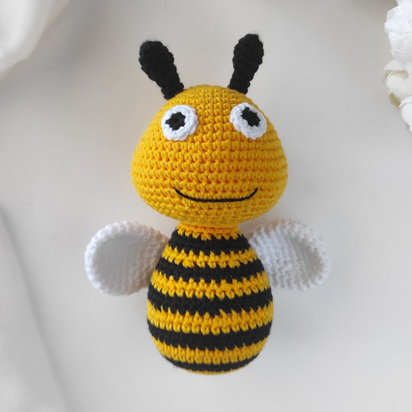 Πλεκτό κουκλάκι amigurumi κίτρινη μέλισσα - ύψος 14 εκ - λούτρινα, δώρο για βάφτιση, δώρο γέννησης - 2