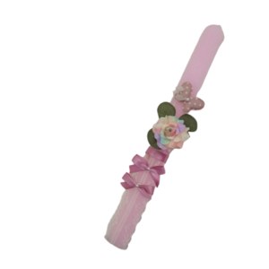 Λαμπάδα ροζ με τριανταφυλλάκι και πεταλούδα - κορίτσι, λουλούδια, για παιδιά, για εφήβους