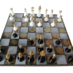 Χειροποίητο σκάκι με εποξική ρητίνη 31 x 31 εκ. (Χρυσό - λευκό γκλιτερ - μαύρο) - 4