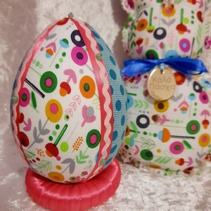 Σετ Πασχαλινό λαγουδάκι και αυγό από ύφασμα, φλοραλ-Αντίγραφο - σετ, διακοσμητικά, πασχαλινά αυγά διακοσμητικά, πασχαλινά δώρα, διακοσμητικό πασχαλινό - 3