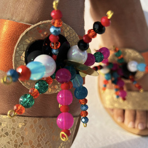 Embellished slide flat summer sandals : Leonor - δέρμα, πέτρες, φλατ, slides - 2