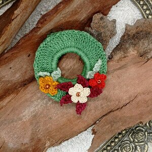Καρφίτσες πλεκτός δίσκος με λουλούδια - ύφασμα, στρογγυλό, κύκλος, πλεκτή - 2