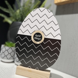 Πασχαλινό επιτραπέζιο διακοσμητικό αυγό «Καλό Πάσχα» black and white - αυγό, διακοσμητικά, ξύλινα διακοσμητικά - 2