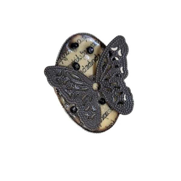 δαχτυλίδι σε vintage θέμα με πεταλούδα - γυαλί, γεωμετρικά σχέδια, μεγάλα, αυξομειούμενα