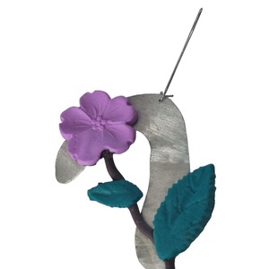 σκουλαρίκια με μέταλλο και λουλούδι από πηλο - αλπακάς, πηλός, λουλούδι, κρεμαστά, μεγάλα - 2