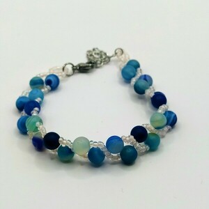 Blue Agate with Seed Beads Bracelet - χάντρες, ατσάλι, boho, χεριού, αυξομειούμενα - 2