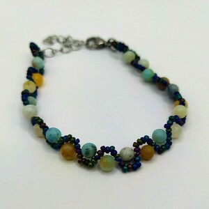 Amazonite with Seed Beads Bracelet - ημιπολύτιμες πέτρες, χάντρες, boho, χεριού, αυξομειούμενα