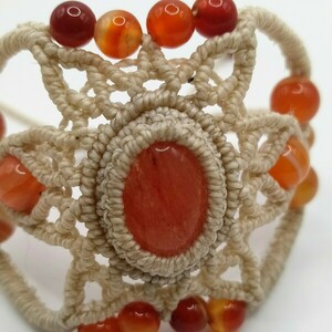 Sweet Orange Bracelet - ημιπολύτιμες πέτρες, μακραμέ, boho, χεριού, αυξομειούμενα - 3
